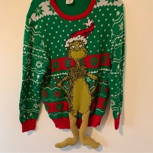 Grinch Ugly Sweater Seuss Funny Christmas Pullover Holiday Plush Hanging Legs XL